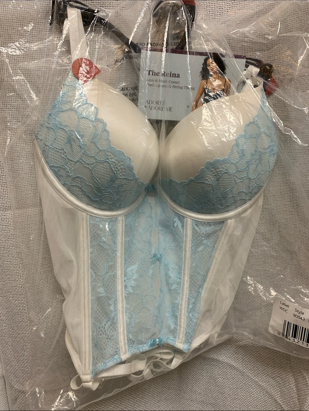 Adore Me Reina Lace-Accent Bustier in White and Light Blue
